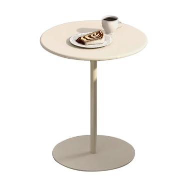 Imagem de Mesa de bar alta mesa de bistrô bege mesa lateral redonda com base de metal - mesa de jantar mesa de bar para bistrô coquetel cozinha sala de estar, mesa de topo alto