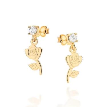 Imagem de Brincos banhado ouro 3x 24k 18k e 22k femininos pequenos rosa da bela 