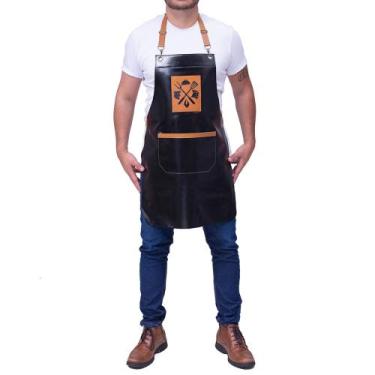 Imagem de Avental em Couro Legítimo Churrasqueiro - Island Shark, Preto