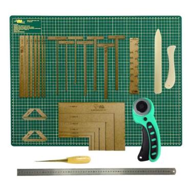 Imagem de Base De Corte Grande Kit Cartonagem Esquadro Régua Cortador - Adb
