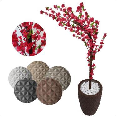 Imagem de Cerejeira Pink Galho Curvo Planta Artificial Vaso Decoração - Flor de 