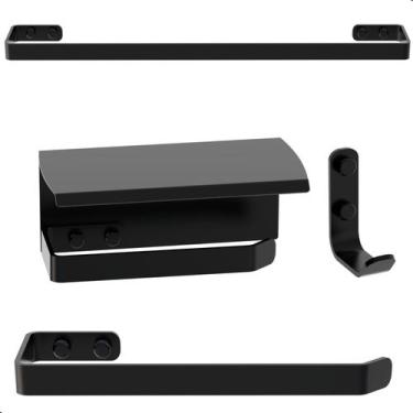 Imagem de Kit Acessórios Para Banheiro Preto Fosco 4 Peças Zmt - MetalCromo