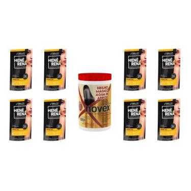 Imagem de Hene Em Gel Rena Preto Natural 08x180gr Pouch+Brilho Magico Agua Arroz