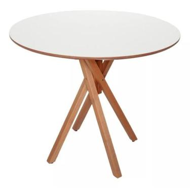 Imagem de Mesa Redonda de Madeira 60cm Jantar Varanda Área Gourmet - June Branca