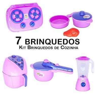Imagem de Kit Cozinha Jogo Panela Fogão Air Fryer Liquidificador 7pç - Zuca Toys