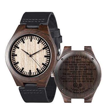Imagem de Relógios masculinos de madeira gravados e personalizados de quartzo, r