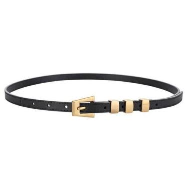 Imagem de Cinto Feminino Fino Fivela Dourada Casual Decorativo C-33 - shr, Preto