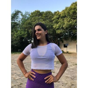 Imagem de Cropped feminino tule blusa fitness academia - Glamour fitness, Branco