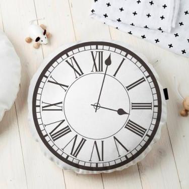 Imagem de Almofada Redonda Estampada Relógio 45x45cm Preta - FASTLAR