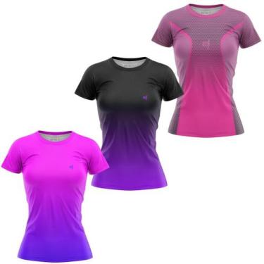 Imagem de Kit 3 Blusa Fitness Feminina Roupa de academia Caminhada Treino Muscul