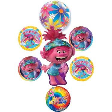 Imagem de Anagram Trolls Poppy Birthday Party Balloon Bouquet Decorations Peace and Love, BQ_4266