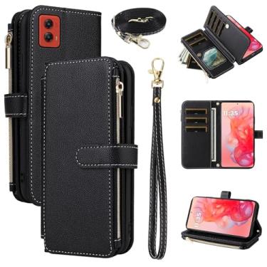 Imagem de Furiet Capa carteira para Motorola Moto G Stylus 5G 2024 com alça de pulso, alça de ombro mais de 10 porta-cartões de couro PU de luxo flip com zíper bolsa para celular à prova de choque para G5