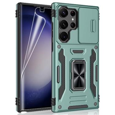 Imagem de SYONER Capa para Samsung Galaxy S23 Ultra, capa de telefone à prova de choque com capa de câmera deslizante e suporte giratório de anel + protetor de tela de TPU macio para Galaxy S23 Ultra (6,8 polegadas, 2023) [verde alpino]