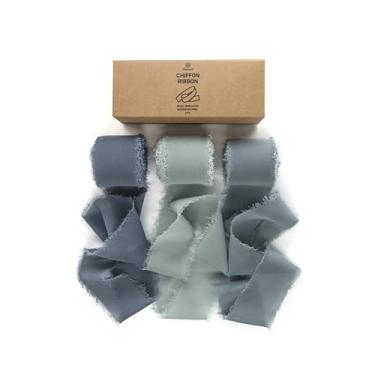 Imagem de Vitalizart Franja de seda de chiffon feita à mão azul empoeirado 3,8 cm x 21 m de bordas desgastadas para convites de casamento, buquês de noiva, presentes, artesanato, decorações de festas de fim de