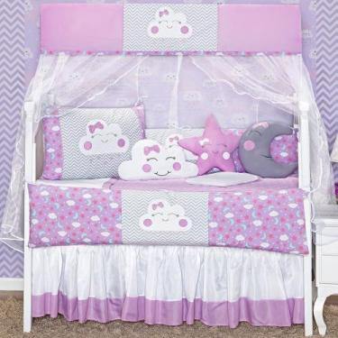 Imagem de Kit enxoval de berço 12 peças nuvem estampada com 2 laterais e saia bo