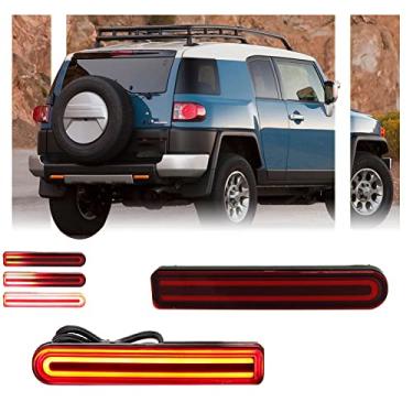Imagem de GSOWO Luz de neblina traseira de LED com lente vermelha de 2 peças para Toyota FJ Cruiser 2007-2014, luz refletora de para-choque inferior FJ, lâmpadas de freio e sequenciais pisca-pisca - design de anel em C