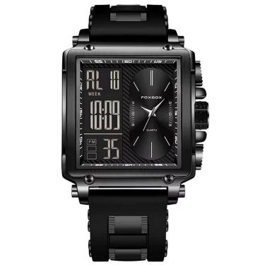 Imagem de Relógio Quadrado De Quartzo Masculino Dual Display Impermeável Pulseira De Silicone Preto