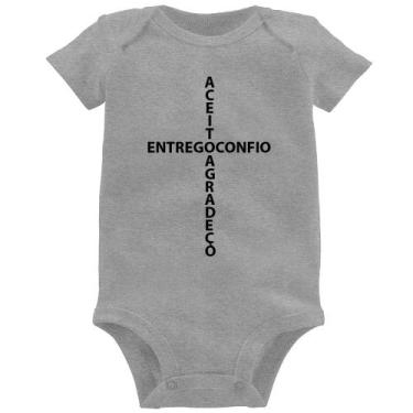 Imagem de Body Bebê Entrego, Confio, Aceito, Agradeço - Foca na Moda, Cinza, G