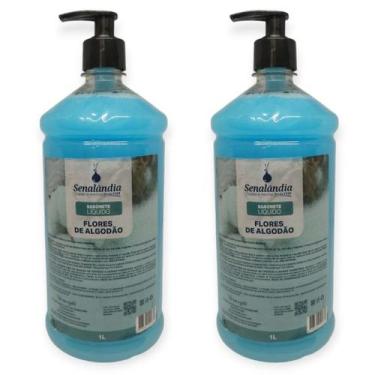 Imagem de 2 Sabonete Líquido Grande 1 Litro Flor de Algodão Perfumado Antialérgi