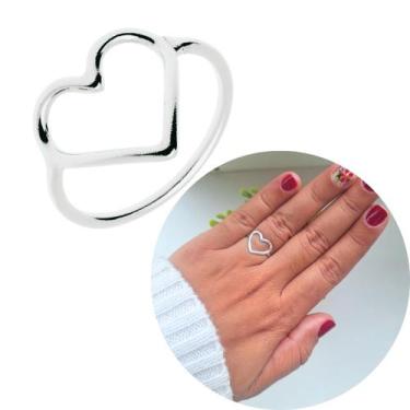 Imagem de Anel de Prata 925 legítima coração grande vazado romântico  - Morganit