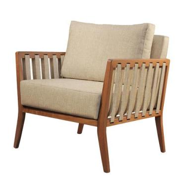 Imagem de Poltrona Decorativa Helena Madeira Maciça Castellar Móbile, Linho Bege