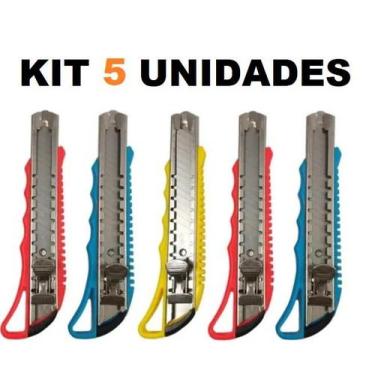 Imagem de Kit 5 Estilete De Metal Lâmina 18mm Com Trava - FERRAGENS
