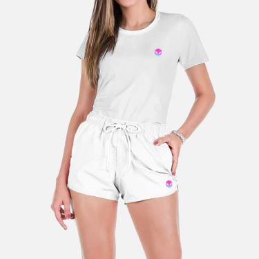 Imagem de Conjunto Feminino Verão Moda Praia Camiseta Algodão Short Tactel Estam
