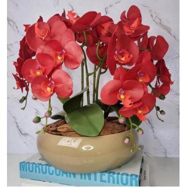 Imagem de Arranjo Com 4 Orquídeas Vermelha Vaso Fendi 28cm - FLORESCER DECOR