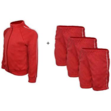 Imagem de Kit Uniforme Escolar Helanca Elanca  Verão Completo Vermelho - Del Fra