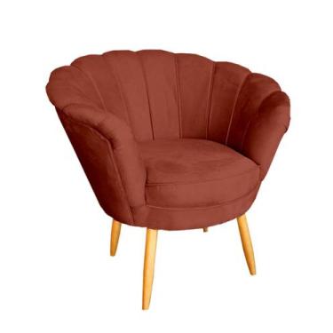 Imagem de Poltrona Pétala Rose Decorativa Estofada Pés Palito Madeira - Veludo -