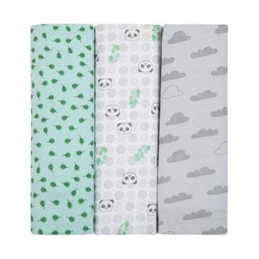 Imagem de Manta Cueiro Flanelado Composê Estampado 80x80cm C/3 Un - Papi, Panda