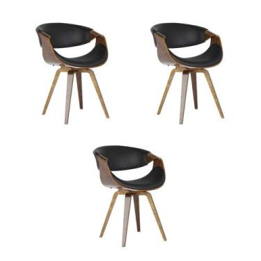 Imagem de Kit 3 Cadeiras Jantar Nicole Preta Poliuretano - Rivatti