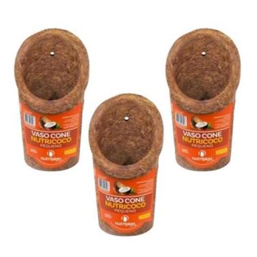 Imagem de KIT Conjunto 3 Vasos Xaxim Fibra Coco Orquídeas Cone Redondo Sustentáv