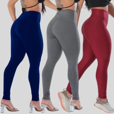Imagem de Kit 3 Calças Legging Feminina Suplex Academia Cintura Alta - Blanco St