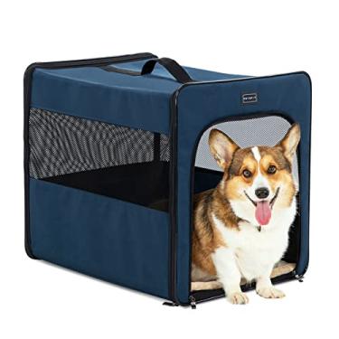 Imagem de Petsfit Canil para Cães com Lados Macios, Design À Prova de Mastigação, Caixa para Cães Respirável e Dobrável, Uso Interno e Externo com Tapete Espesso, Azul Marinho de 24 Polegadas