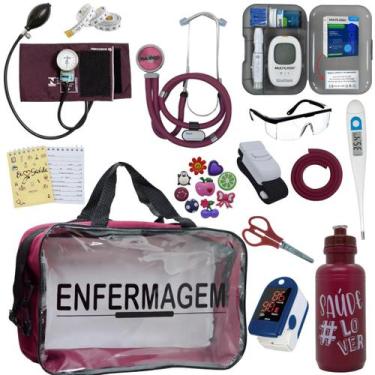 Imagem de Kit Enfermagem Transparente Completo Aparelho Pressao Manual Estetosco
