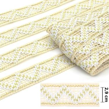 Imagem de Renda Entremeio Zigzag Marta Cru com Ouro 2,9cm - 10 metros - FB do Br