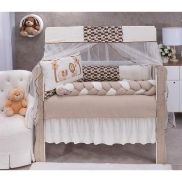 Imagem de Kit enxoval para berço microfibra - modelo meia trança baby zoo bege -
