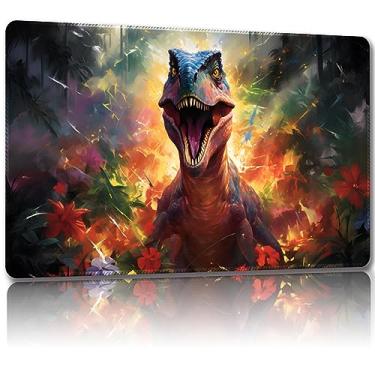 Imagem de Malqiqi Tapete de brinquedo para MTG, com bolsas de armazenamento grátis, tapete de jogo 61 x 35 cm, TCG e tapete de jogo de tabuleiro para cartões, tapetes de mesa de mousepad (dinossauro 5-regular)