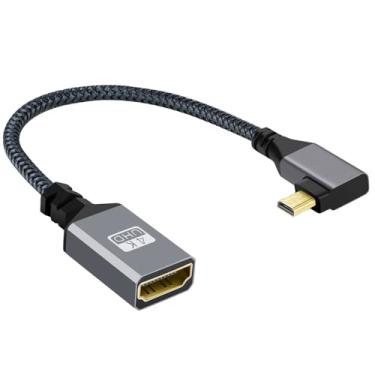 Imagem de xiwai 4K Micro HDMI 1.4 macho 90 graus ângulo esquerdo para HDMI fêmea cabo de extensão para câmera DV MP4 DC laptop