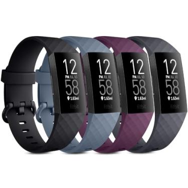 Imagem de Vancle Pulseiras para Fitbit Charge 4/3 [pacote com 4] - Pulseiras esportivas clássicas de substituição macia para Fitbit Charge 4/3, monitor de fitness e saúde (feminino/masculino)
