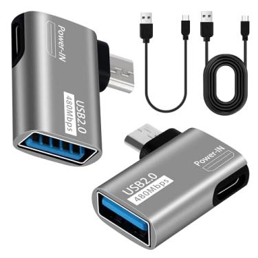 Imagem de Pacote com 2 adaptadores de cabo OTG para Fire TV Stick, adaptador micro USB para USB OTG com ângulo esquerdo e direito de 90 graus para telefone Android e mais dispositivos host com micro USB (com 2