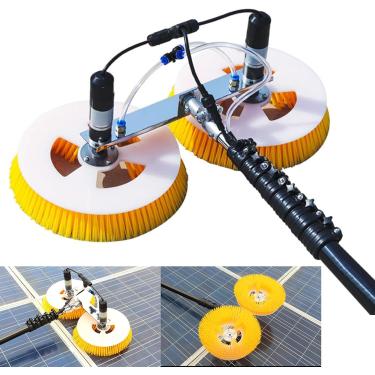 Imagem de Sistema de limpeza de painel solar externo 70 cm Escova de limpeza rotativa de cabeça dupla, kit de poste alimentado por água, ferramentas automáticas de limpeza de painel solar, 7M