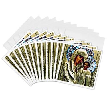 Imagem de 3dRose Ícone russo da Maria Abençoada - Cartões comemorativos, 15 x 15 cm, conjunto de 12 (gc_525_2)