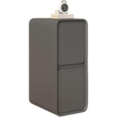 Imagem de Mesa de cabeceira estreita, mesa de cabeceira com 2 gavetas, mesa de canto de madeira para economizar espaço, suporte noturno com acabamento em couro para quarto e sala de estar, cinza escuro, 20 cm