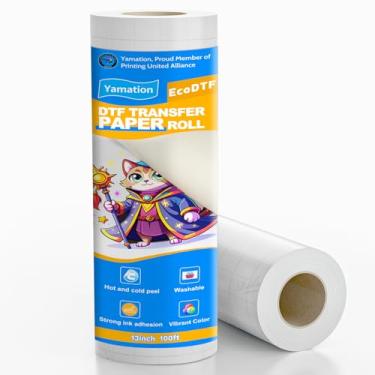 Imagem de Yamation Rolo de filme de transferência DTF com suporte de papel – 33 cm x 30 m, cor vibrante ecológica direto para papel de transferência de filme para impressão DTF em tecidos, compatível com