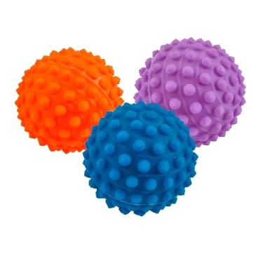 Imagem de Kit Bola Cravinho Multiuso 3 Unidades - Brinquedo Interativo para Cães, Mordedor para Cachorro e Bolinha Anti Estresse Funcional (Cores Sortidas)
