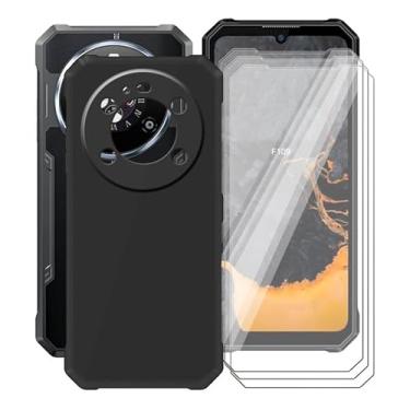 Imagem de KJYFOANI Capa para Fossibot F109 5G, com [3 películas protetoras de tela de vidro temperado], capa preta de silicone macio à prova de choque para Fossibot F109 5G (6,7 polegadas) - preta