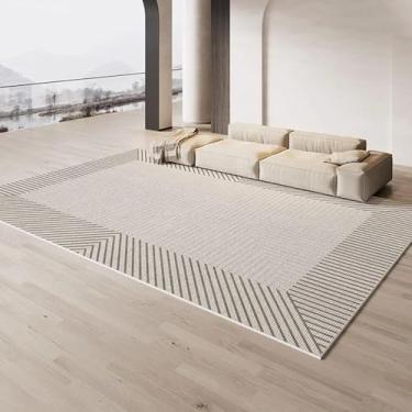 Imagem de Listrado Creme Carpete Bege Marrom Decoração Sala de Estar Tapetes Luxo Minimalista Tapetes Fácil Limpeza Conforto Quarto Tapetes, YHT142, F, 120x160cm