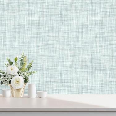 Imagem de Qianglive Papel de parede verde claro Grasscloth Peel and Stick Papel de parede textura papel de contato 43.9 cm x 762.0 cm papel de parede vintage removível impermeável para quarto, paredes,
